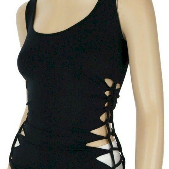 Slit Weave Braided Stretch Tank Top Unlined Black One Size NWT - Picture 3 of 6